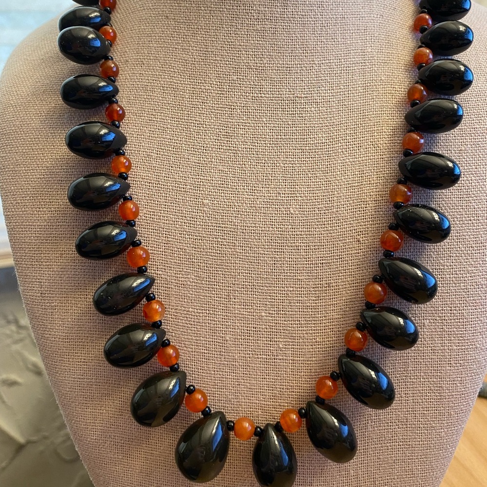 925 sterling silver, carnelian, onyx statement necklace
